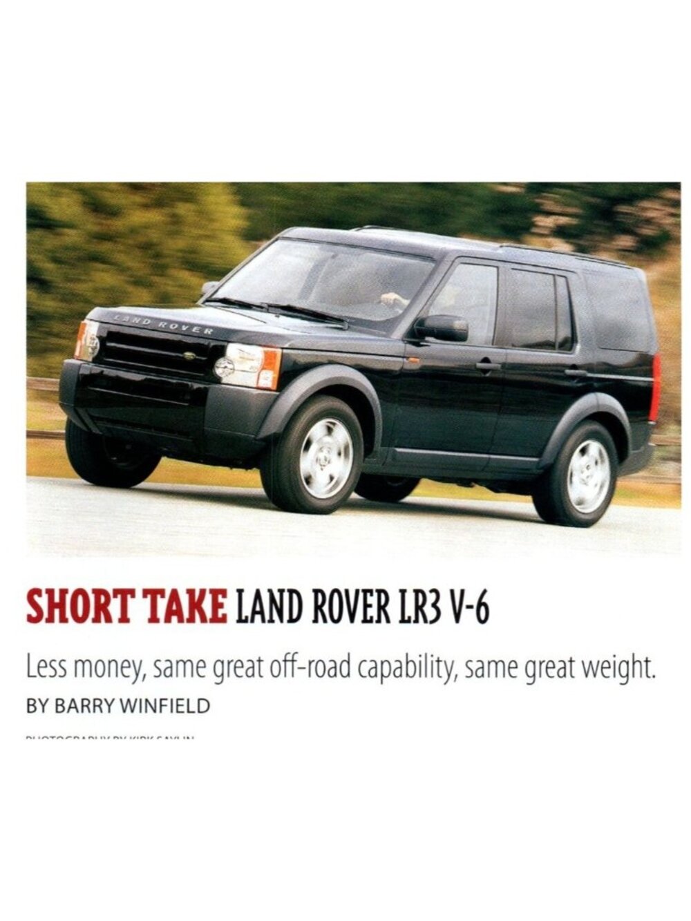 2006 Land Rover LR-3 V6 Short Take Vintage Single Page Print Article Wall Art